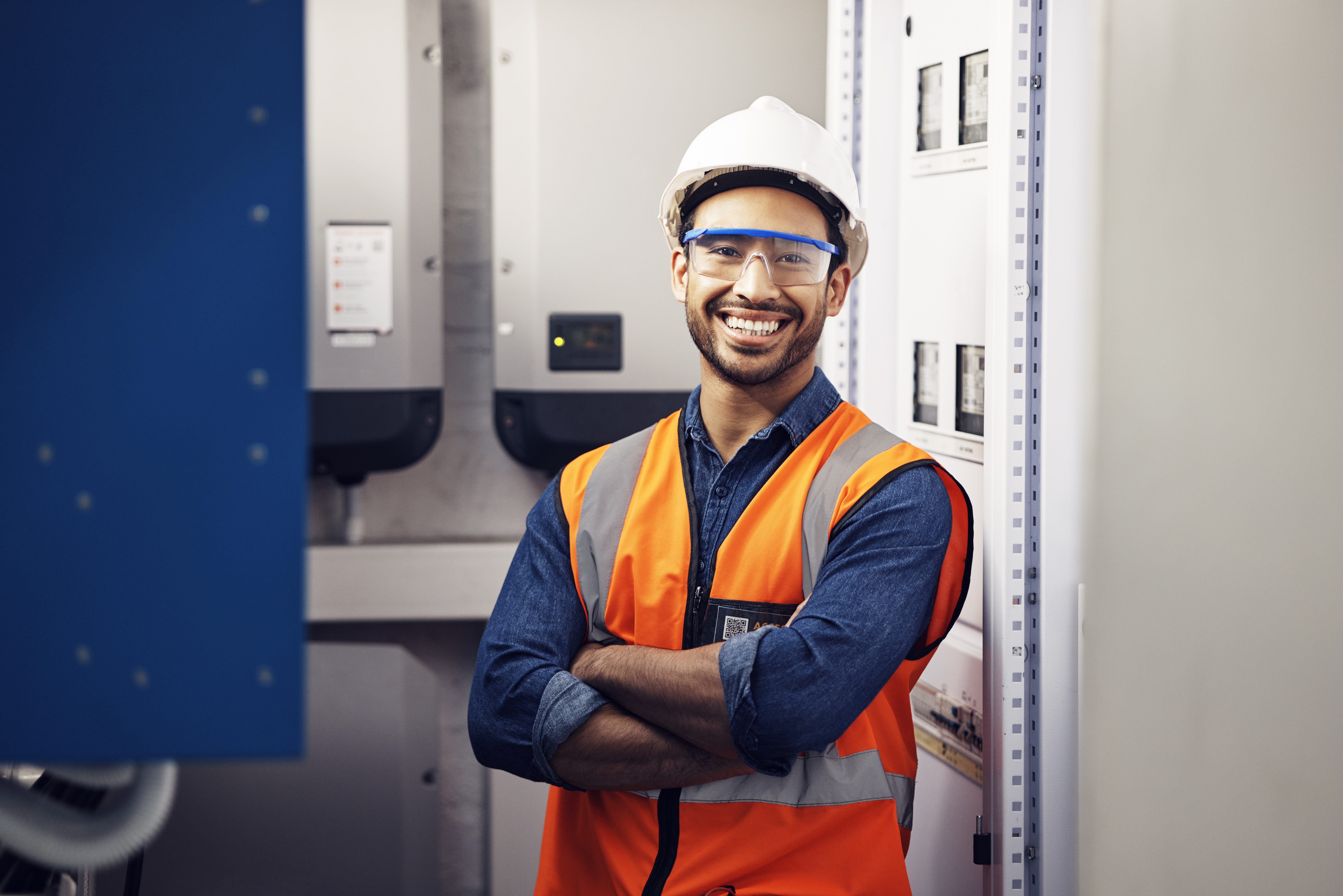 Portrait,,Happy,Man,And,Engineering,Technician,In,Control,Room,,Inspection