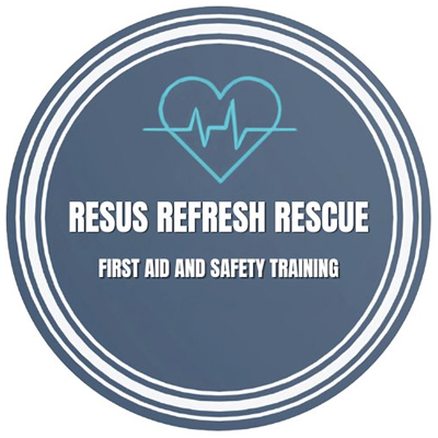 logo-white-bg A circular logo with a heart and heartbeat line above the words RESUS REFRESH RESCUE and FIRST AID AND SAFETY TRAINING on a blue-grey background with white concentric rings.